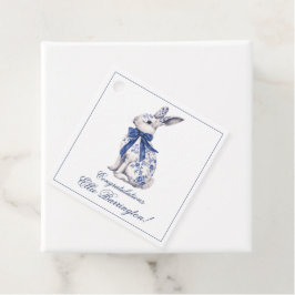 Watercolor Blue & White Chinoiserie Bunny Rabbit Gåvor Etiketter