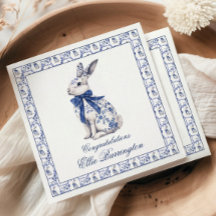Watercolor Blue & White Chinoiserie Bunny Rabbit