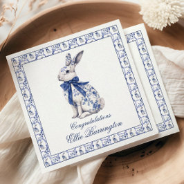 Watercolor Blue & White Chinoiserie Bunny Rabbit Pappersservett
