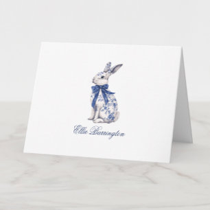 Watercolor Blue & White Chinoiserie Bunny Rabbit Tack Kort