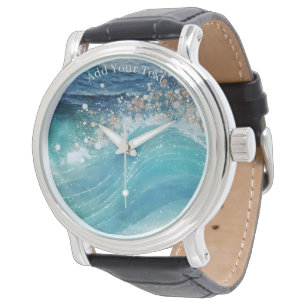 Watercolor Blue White Ocean Wave Anpassningsbar Ph Armbandsur