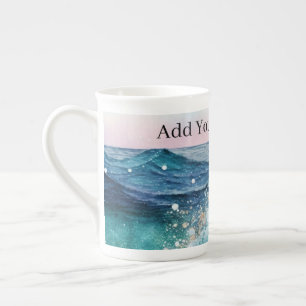 Watercolor Blue White Ocean Wave Anpassningsbar Ph Benporslin Mugg