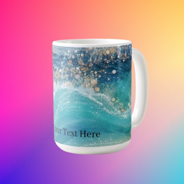 Watercolor Blue White Ocean Wave Anpassningsbar Ph Kaffemugg (Skapare uppladdad)