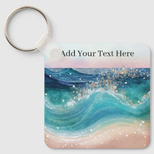 Watercolor Blue White Ocean Wave Anpassningsbar Ph Nyckelring