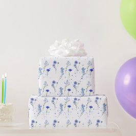 Watercolor Blue Wildblomma Bröllop Presentpapper