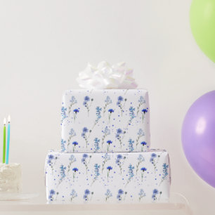 Watercolor Blue Wildblomma Bröllop Presentpapper