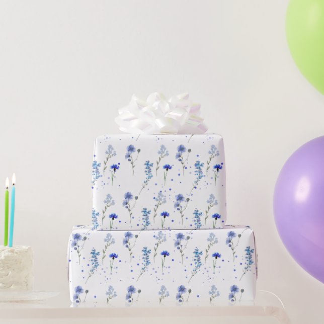 Watercolor Blue Wildblomma Bröllop Presentpapper (Festgåvor)