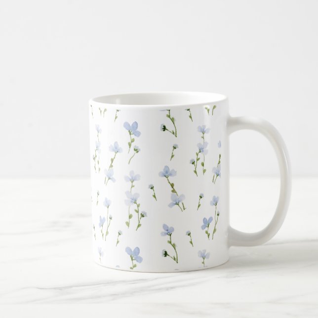 Watercolor Blue Wildblomma Mönster Kaffemugg (Höger)