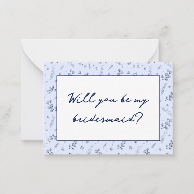 Watercolor Blue Wildblommor Bridesmaid Frieri Anteckningskort (Framsida)