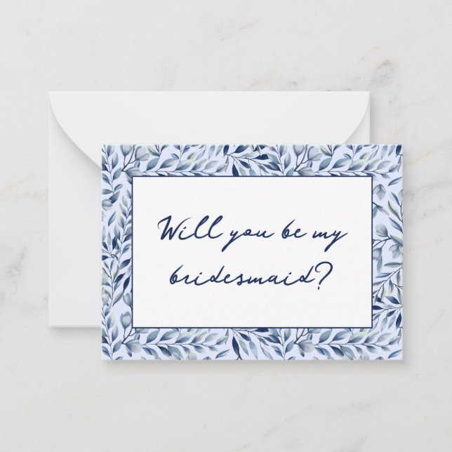 Watercolor Blue Wildblommor Bridesmaid Frieri Anteckningskort (Framsida)