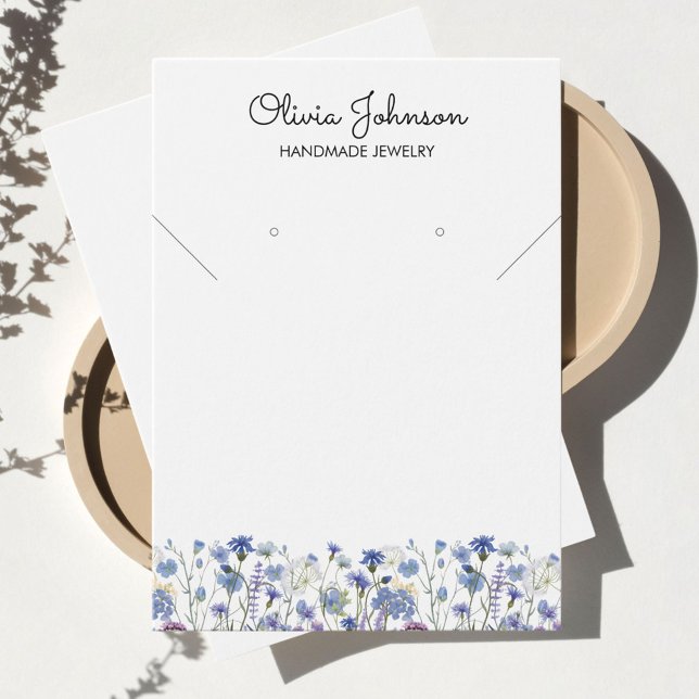 Watercolor Blue Wildflower Jewelry Display Card Visitkort (Close up 1)