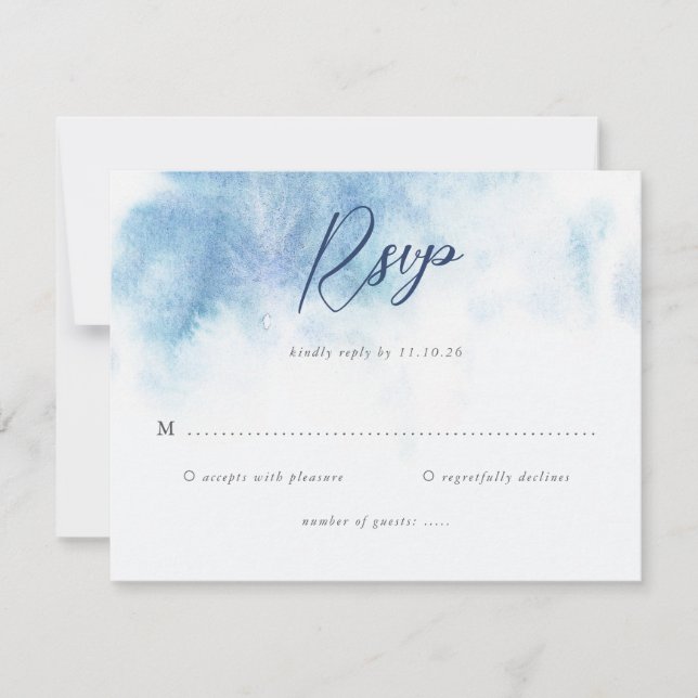 Watercolor Blue Winter Wedding RSVP Card (Framsida)