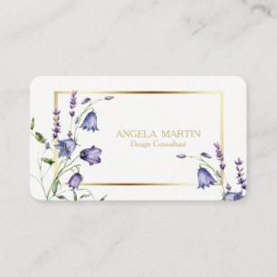 Watercolor Bluebell Blommigt Guld Ram Professionel Visitkort