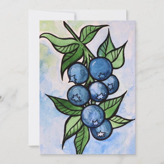 Watercolor Blueberries Inbjudningar (Framsida)