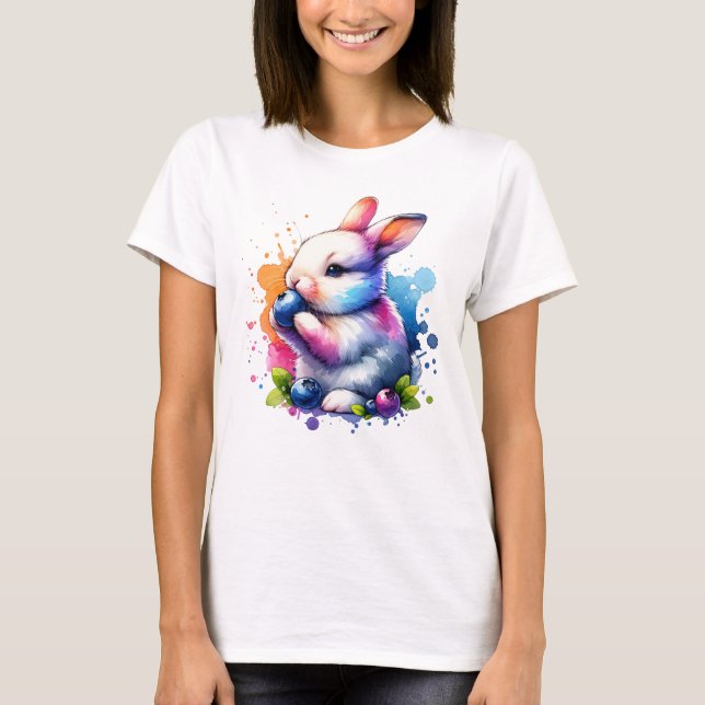 Watercolor Blueberry Bunny T Shirt (Framsida)