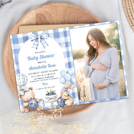 Watercolor Blueberry Gingham 1st Baby Shower Party Inbjudningar