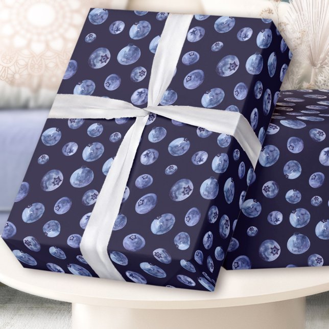 Watercolor Blueberry Mönster Blue Manar Presentpapper (Watercolor blueberries pattern wrapping paper)