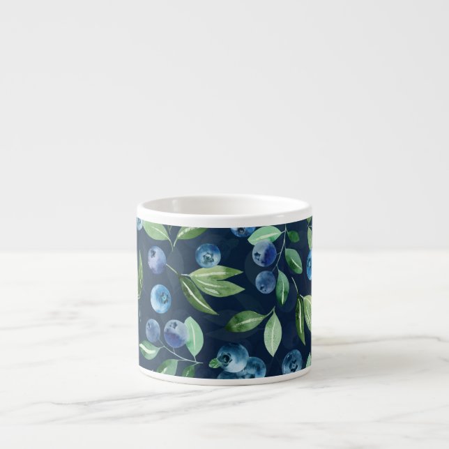 Watercolor Blueberry Mörk Bakgrund Mönster Espressomugg (Framsidan)