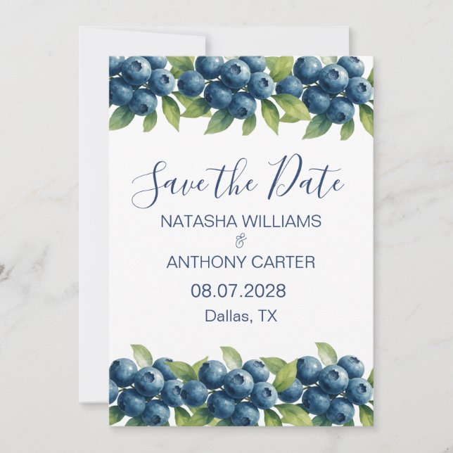 Watercolor Blueberry Wedding Save the Date Inbjudningar (Framsida)