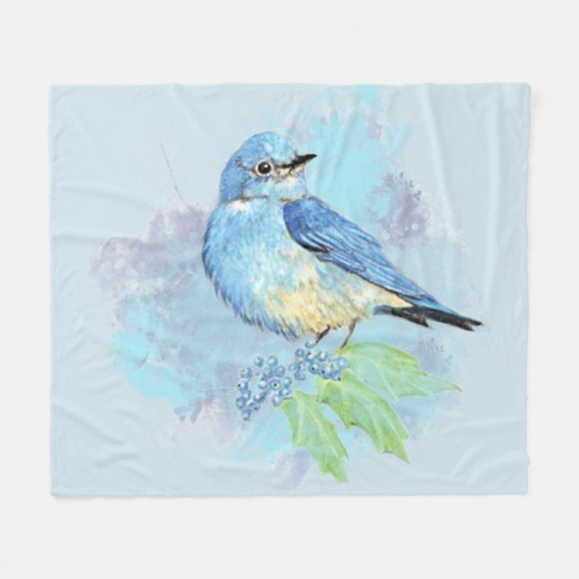 Watercolor Bluebird Garden Bird Art Fleecefilt (Framsidan (Horisontell))