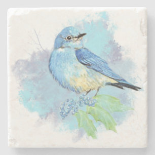 Watercolor Bluebird Garden Bird Art Underlägg Sten