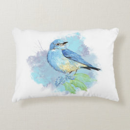 Watercolor Bluebird Pretty Blue Garden Bird Art Prydnadskudde