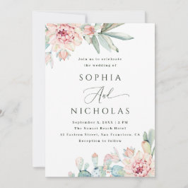 Watercolor Blush Floral & Cactus Wedding. Photo QR Inbjudningar