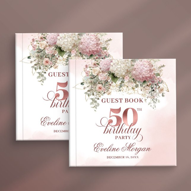 Watercolor Blush Floral Greenery 50th Birthday   Gästböcker (Watercolor Blush Floral Greenery 50th Birthday Sign In Guest Book

)