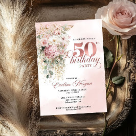 Watercolor Blush Florals Greenery 50th Birthday  Inbjudningar