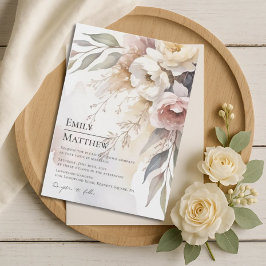 Watercolor Blush & Ivory Floral Wedding Invitation Inbjudningar