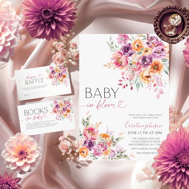 Watercolor Blush Pink Bloom Diaper Raffle  Tilläggskort (Skapare uppladdad)