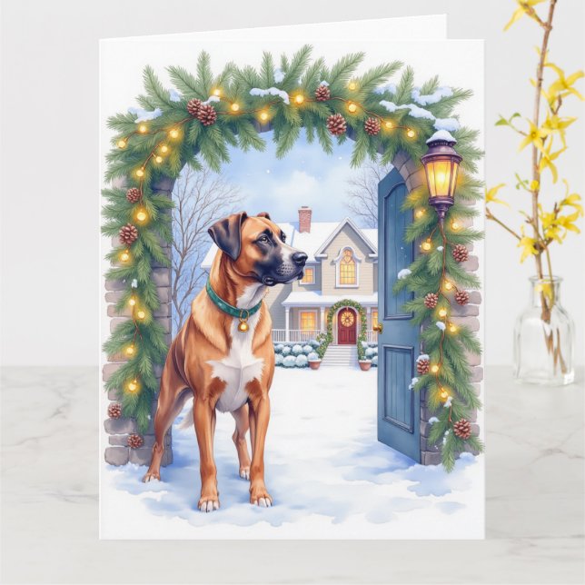Watercolor Boerboel Farmhouse Gate Christmas Kort (Gul blomma)