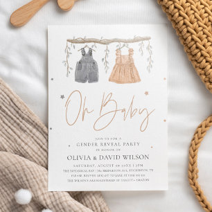 Watercolor Boho Barnkläders Gender Reveal Inbjudningar