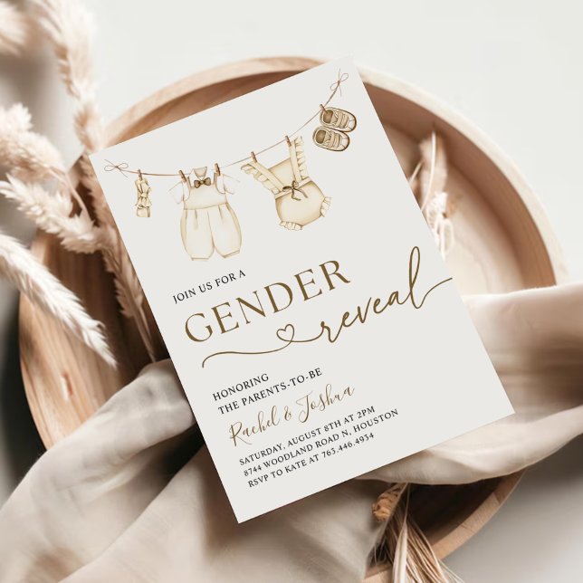 Watercolor Boho Barnkläders Gender Reveal Inbjudningar (Skapare uppladdad)