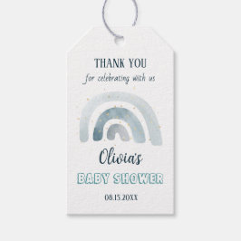Watercolor Boho Blå Regnbåge Barnkalas Presentetikett