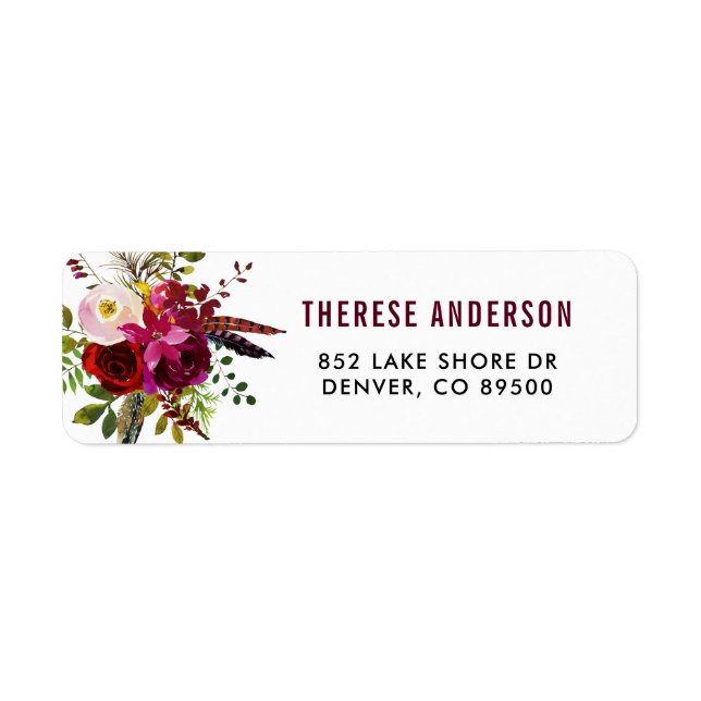Watercolor Boho Blommigt Autumn Address Label Returadress Etikett (Framsidan)