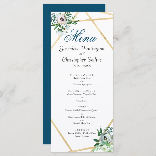 Watercolor Boho Blommigt Geometric Bröllop Menu Program (Fram/baksida)