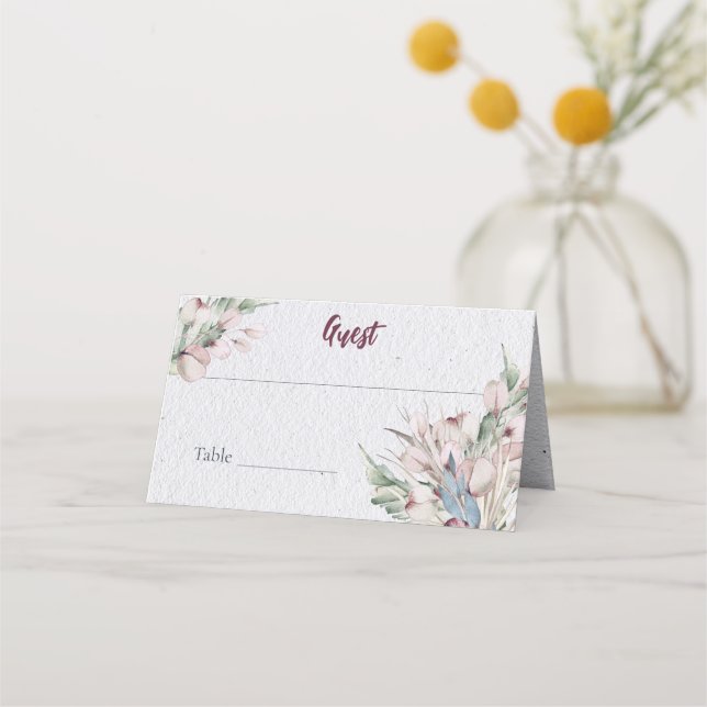 Watercolor Boho Blommigt och Botanical Bröllop Placeringskort (Framsida)