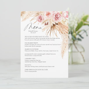 Watercolor Boho Blommigt Pampas Gras Bröllop Menu Meny