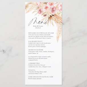 Watercolor Boho Blommigt Pampas Gras Bröllop Midda Meny