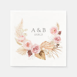 Watercolor Boho Blommigt Pampas Grass Bröllop Pappersservett