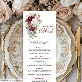 Watercolor Boho Burgundy White Bröllop Menu Meny