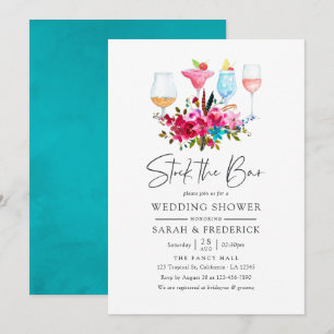 Watercolor Boho Chic Blommig Lagerhållning Baren Inbjudningar