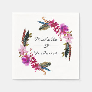 Watercolor Boho Chic Blommigt Bröllop Pappersservett