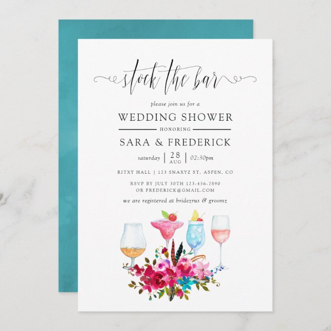 Watercolor Boho Chic Blommigt Lagrar Pub Inbjudningar (Fram/baksida)