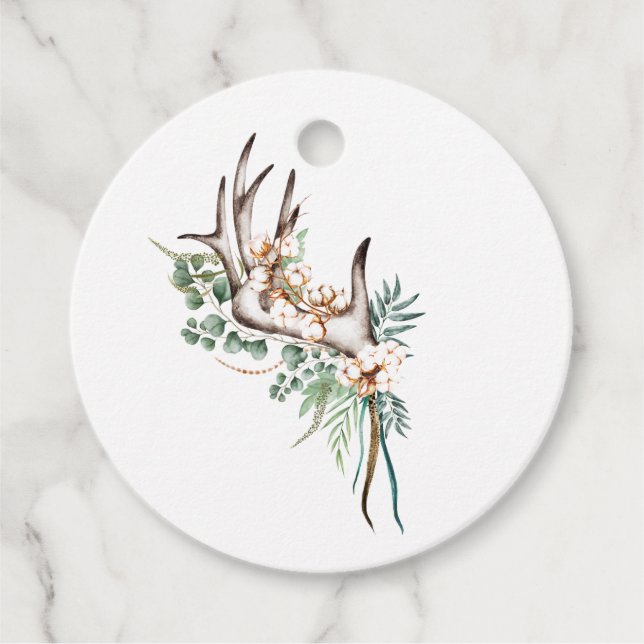 Watercolor Boho Cotton och Eucalyptus Boho Gåvor Etiketter (Framsida)