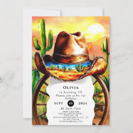 Watercolor Boho Cowboy Birthday Inbjudningar