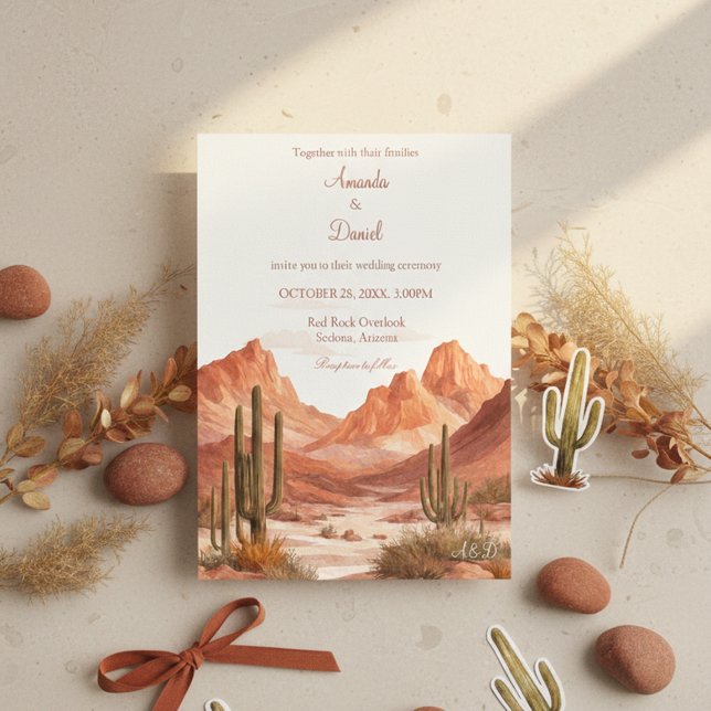 Watercolor Boho Desert Mountain Southwest Wedding  Inbjudningar (Skapare uppladdad)