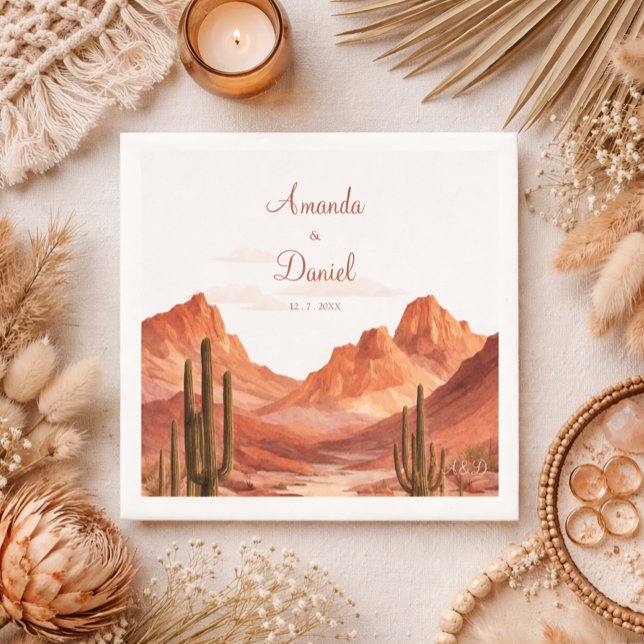 Watercolor Boho Desert Mountain Southwest Wedding  Pappersservett (Skapare uppladdad)