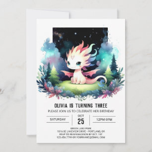 Watercolor Boho Dragon Birthday Inbjudningar